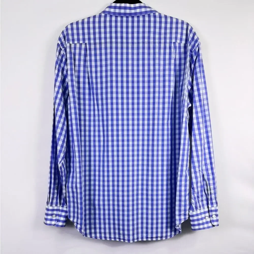 J.McLaughlin Blue White Gingham Check Button Down Dress Shirt Men’s Size Medium - Picture 4 of 8